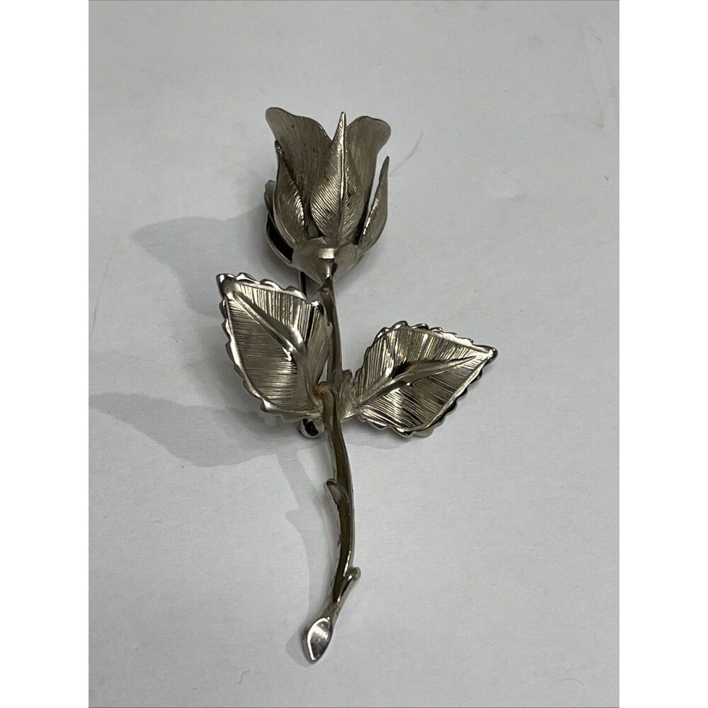 Vintage Signed Giovanni Silver Tone Figural Floral Textured Rose Brooch